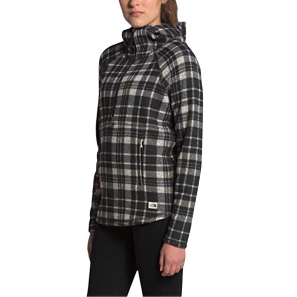 The North Face Black and White Plaid w/ Hood Quarter Zip Pullover Sweater Sz XS - Picture 4 of 9